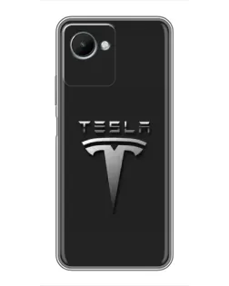 Чехол для Realme C30s с картинкой «Стальной логотип Tesla»