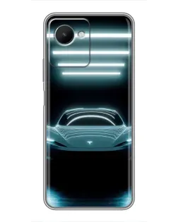 Чехол для Realme C30s с картинкой «Tesla в неоне»