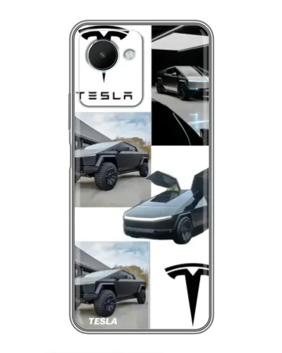 Чехол для Realme C30s с картинкой «Коллаж Cybertruck Tesla»