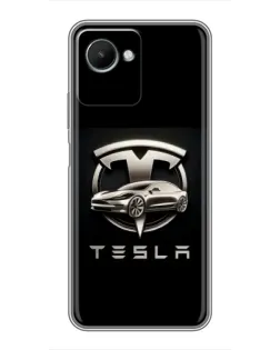Чехол для Realme C30s с картинкой «Tesla — серебристое авто»