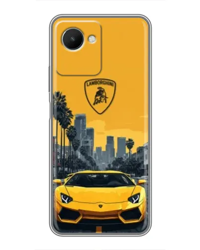 Чехол для Realme C30s с картинкой «Желтый Lamborghini город»