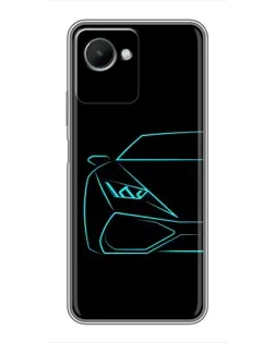 Чехол для Realme C30s с картинкой «Голубой силуэт Lamborghini»