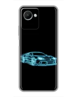 Чехол для Realme C30s с картинкой «Неоновый контур Lamborghini»
