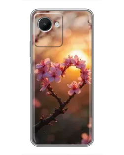 Чохол для Realme C30s з картинкою «Рожевий цвіт  сердечко на тлі заходу»