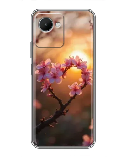 Чехол для Realme C30s с картинкой «Розовый цвет сердце на фоне заката»