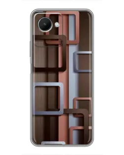 Чехол для Realme C30s с картинкой «Коричневые объемные квадраты»