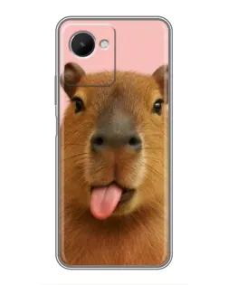Чехол для Realme C30s с картинкой «Капибара с языком»