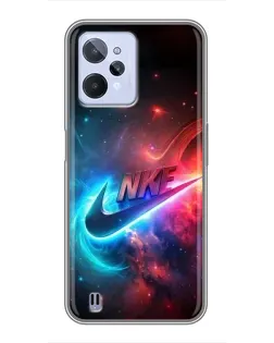 Чехол для Realme C31 с картинкой «Огненный логотип Nike»