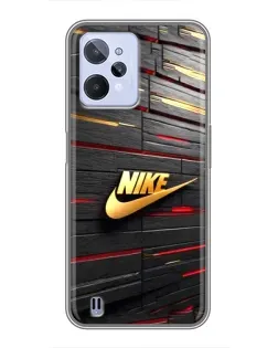 Чехол для Realme C31 с картинкой «Золотой Nike на металле»