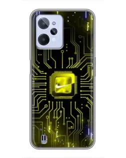 Чехол для Realme C31 с картинкой «Nike — золотая искра»