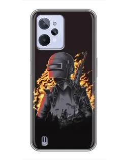 Чехол для Realme C31 с картинкой «PUBG — огненный силуэт»
