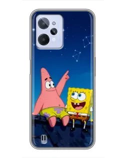 Чохол для Realme C31 з картинкою «Губка Боб та Патрік вночі»