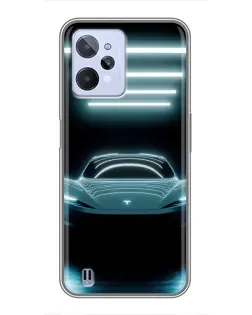 Чехол для Realme C31 с картинкой «Tesla в неоне»