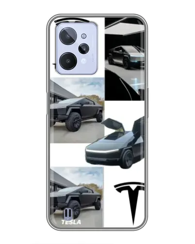Чехол для Realme C31 с картинкой «Коллаж Cybertruck Tesla»