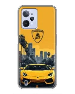Чехол для Realme C31 с картинкой «Желтый Lamborghini город»