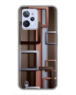 Чехол для Realme C31 с картинкой «Коричневые объемные квадраты»
