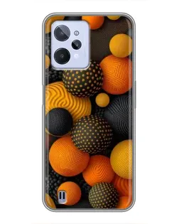 Чехол для Realme C31 с картинкой «Объемные оранжевые сферы»