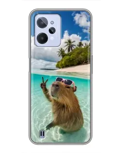 Чехол для Realme C31 с картинкой «Капибара на море»