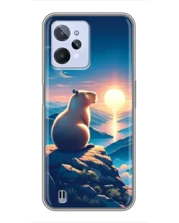 Чехол для Realme C31 с картинкой «Закат солнца с капибарой»