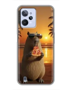 Чехол для Realme C31 с картинкой «Капибара с пиццей»