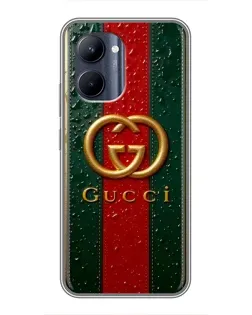 Чехол для Realme C33 с картинкой «Gucci — фирменная полоса и золото»