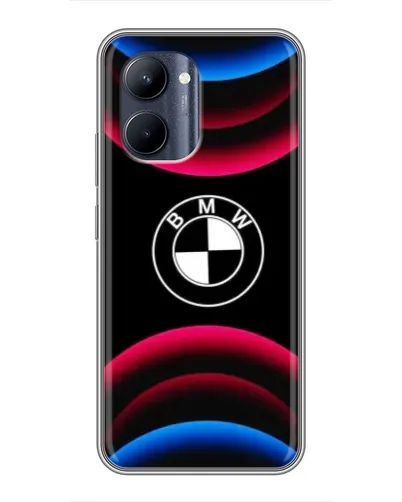 Чехол для Realme C33 с картинкой «Логотип BMW и неоновые дуги»