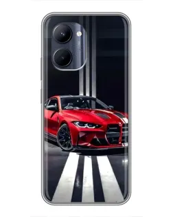 Чехол для Realme C33 с картинкой «Красная BMW на дороге»