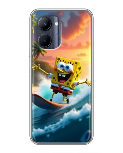 Чехол для Realme C33 с картинкой «Губка Боб серфингист»