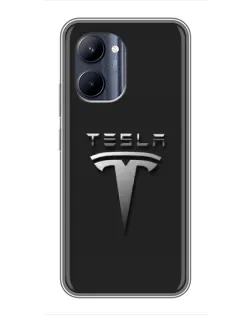 Чехол для Realme C33 с картинкой «Стальной логотип Tesla»