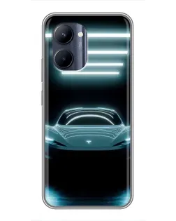 Чехол для Realme C33 с картинкой «Tesla в неоне»
