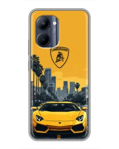 Чехол для Realme C33 с картинкой «Желтый Lamborghini город»
