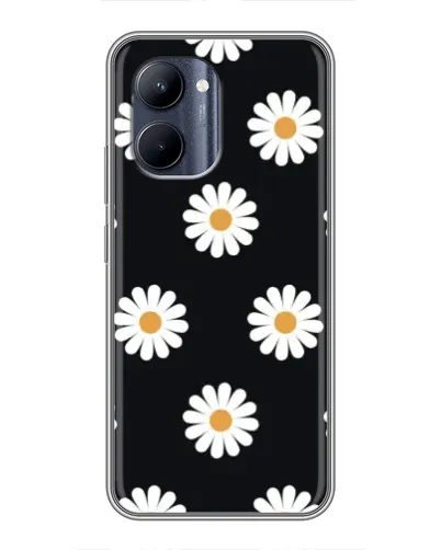 Чехол для Realme C33 с картинкой «Ромашки на черном»