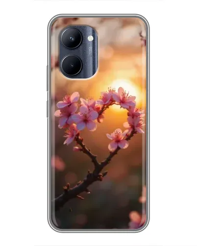Чехол для Realme C33 с картинкой «Розовый цвет сердце на фоне заката»