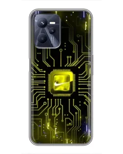 Чехол для Realme C35 с картинкой «Nike — золотая искра»