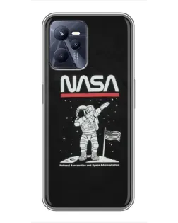 Чехол для Realme C35 с картинкой «NASA — шагаем по Луне»