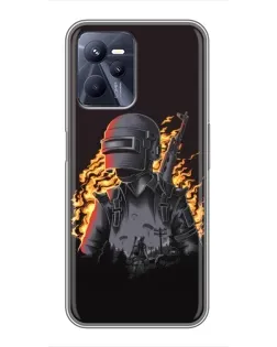 Чехол для Realme C35 с картинкой «PUBG — огненный силуэт»