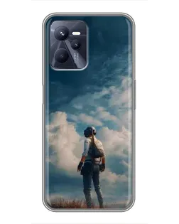 Чехол для Realme C35 с картинкой «Герой PUBG на скале»