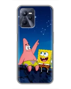 Чехол для Realme C35 с картинкой «Губка Боб и Патрик ночью»