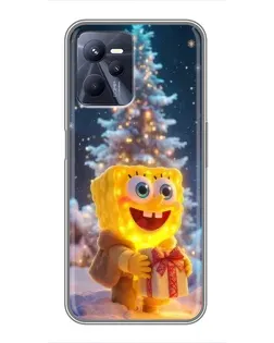 Чехол для Realme C35 с картинкой «Рождественский Спанч Боб»