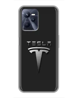 Чехол для Realme C35 с картинкой «Стальной логотип Tesla»
