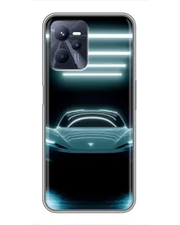 Чехол для Realme C35 с картинкой «Tesla в неоне»