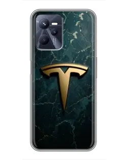 Чехол для Realme C35 с картинкой «Мраморная Tesla Gold»