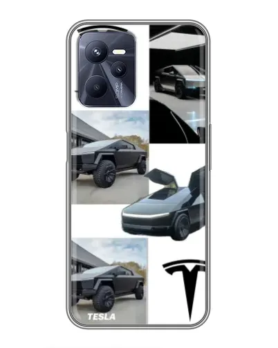 Чехол для Realme C35 с картинкой «Коллаж Cybertruck Tesla»