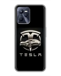 Чехол для Realme C35 с картинкой «Tesla — серебристое авто»