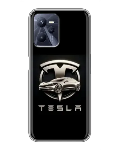 Чехол для Realme C35 с картинкой «Tesla — серебристое авто»