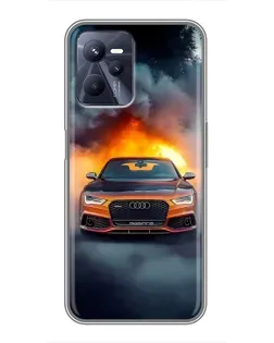 Чехол для Realme C35 с картинкой «Audi в огненном дыму»