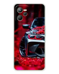 Чехол для Realme C36 с картинкой «Спортивная BMW и цветы»