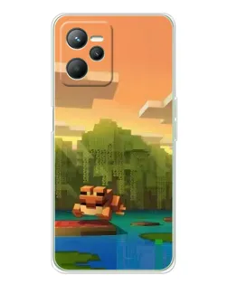 Чехол для Realme C36 с картинкой «Майнкрафт закат солнца»