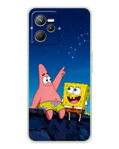 Чехол для Realme C36 с картинкой «Губка Боб и Патрик ночью»