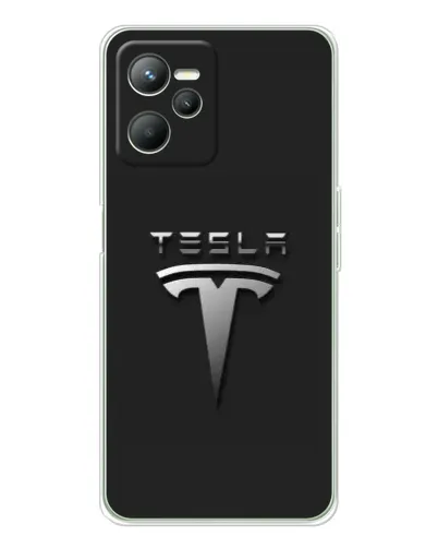 Чехол для Realme C36 с картинкой «Стальной логотип Tesla»